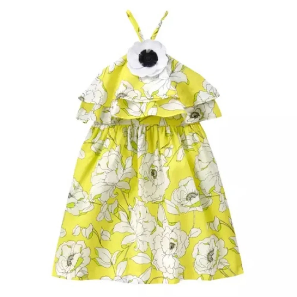 Janie and Jack Glow Lemonade Bloom Floral Ruffle Dress, Size 3-6M